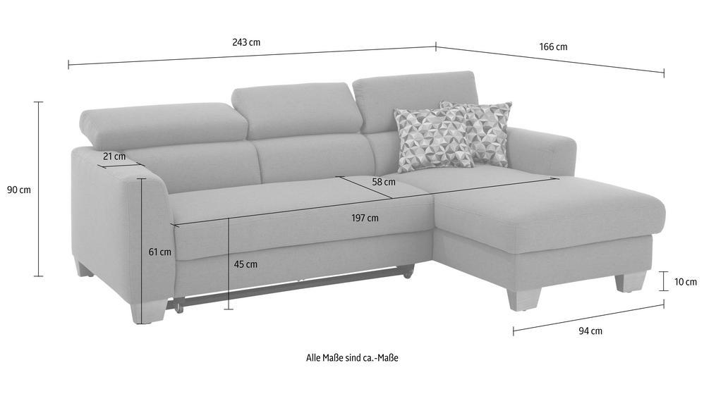 Home affaire ecksofa steve mit kopfteilverstellung wahlweise mit bettfunktion bettkasten incl zierkissen 34359016